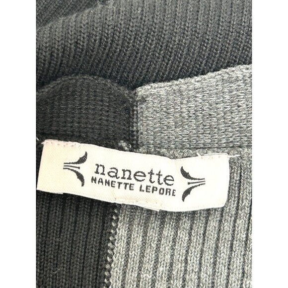 Nanette Lepore Sweater Dress S Black Grey Midi Ribbed Long Sleeve Button Down V- - Picture 8 of 14